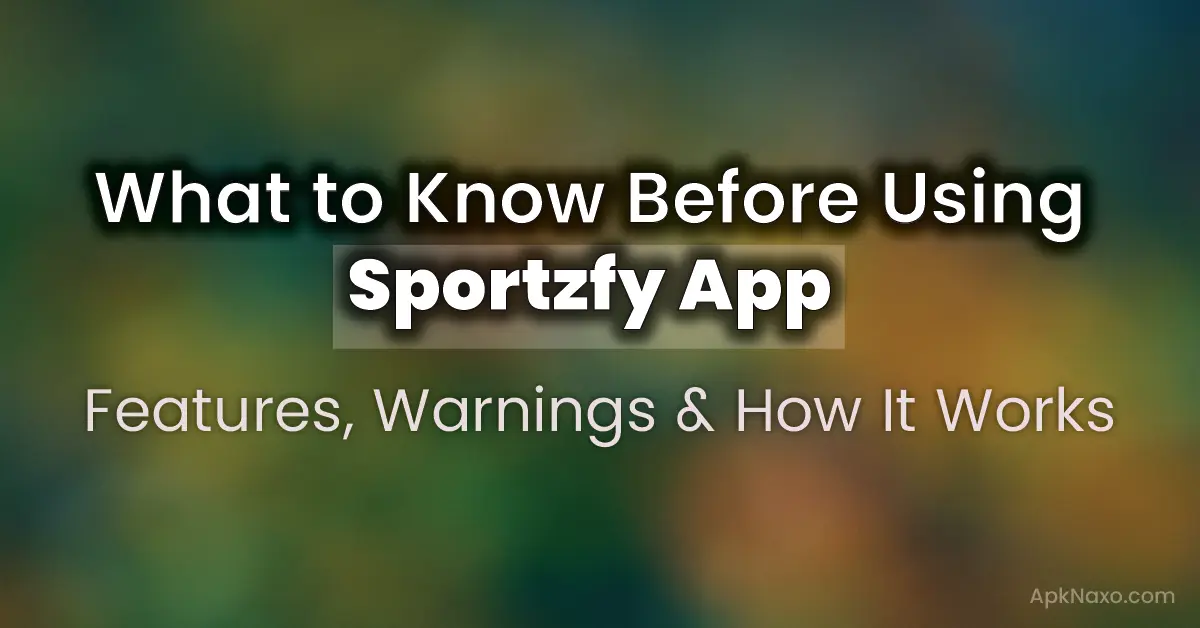 Sportzfy App banner image showing a guide to its streaming features, legal status, and user information