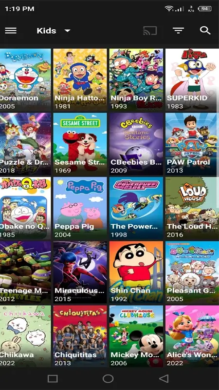 BeeTV APK kids section showcasing age-appropriate movies and shows