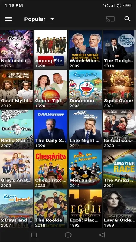 Popular movies and TV shows available in the BeeTV APK interface