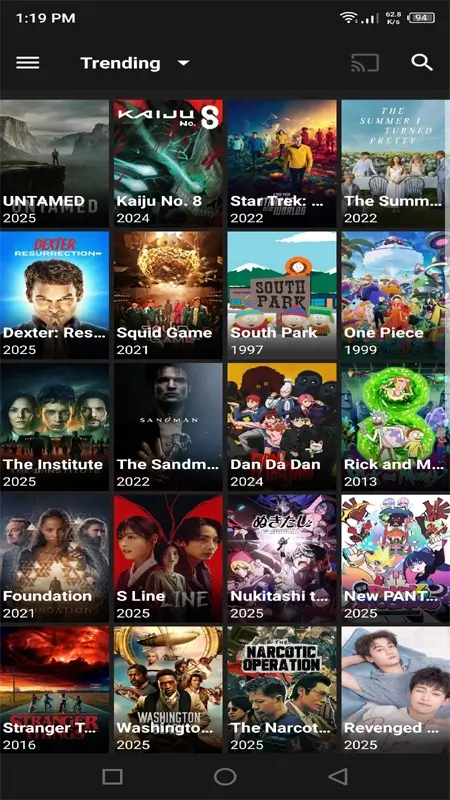 Trending content section in BeeTV APK displaying popular shows and movies