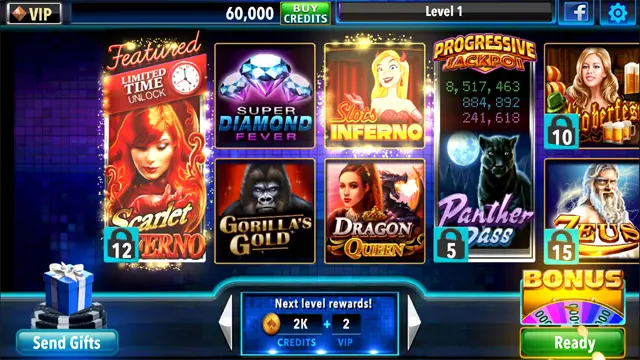 Game lobby of Vegas Jackpots 777 showing slot and card games
